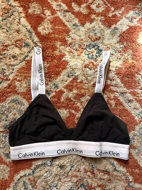 Calvin Klein Black Logo Bikini Top with White Elastic Band